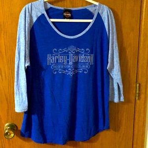 Cute, blue Harley 3/4 length sleeve shirt